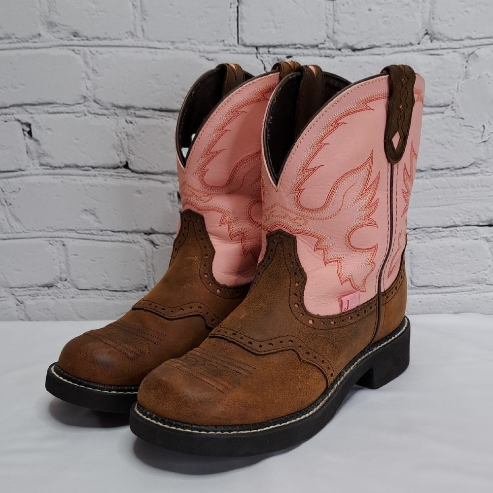 JUSTIN 'GYPSY' COLLECTION LEATHER ROUND TOE PULL-UP BOOTS PINK
